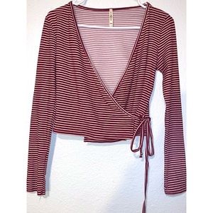 Maroon Wrap Top Mid-Crop